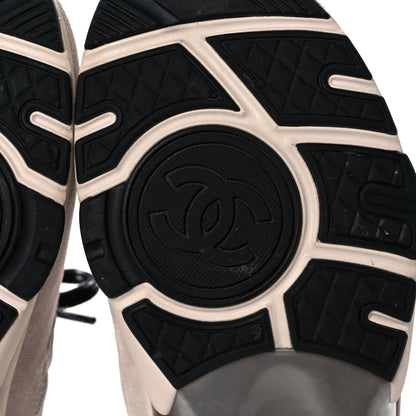 Chanel Mesh Suede Calfskin Grained Calfskin Womens CC Sneakers 37 Grey White Pink 6 of 8