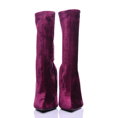 Balenciaga Velvet Extreme Pointed Toe Knife Booties 39 Rouge Prune 3 of 7