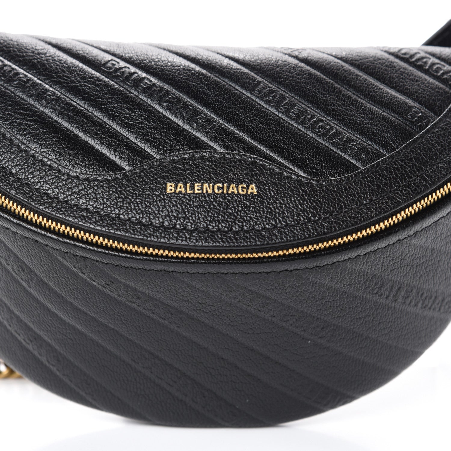 Balenciaga Shiny Goatskin Allover Logo Embossed XXS Souvenir Belt Bag Black 7 of 9