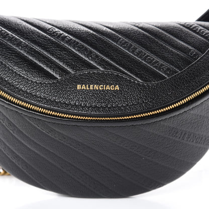 Balenciaga Shiny Goatskin Allover Logo Embossed XXS Souvenir Belt Bag Black 7 of 9