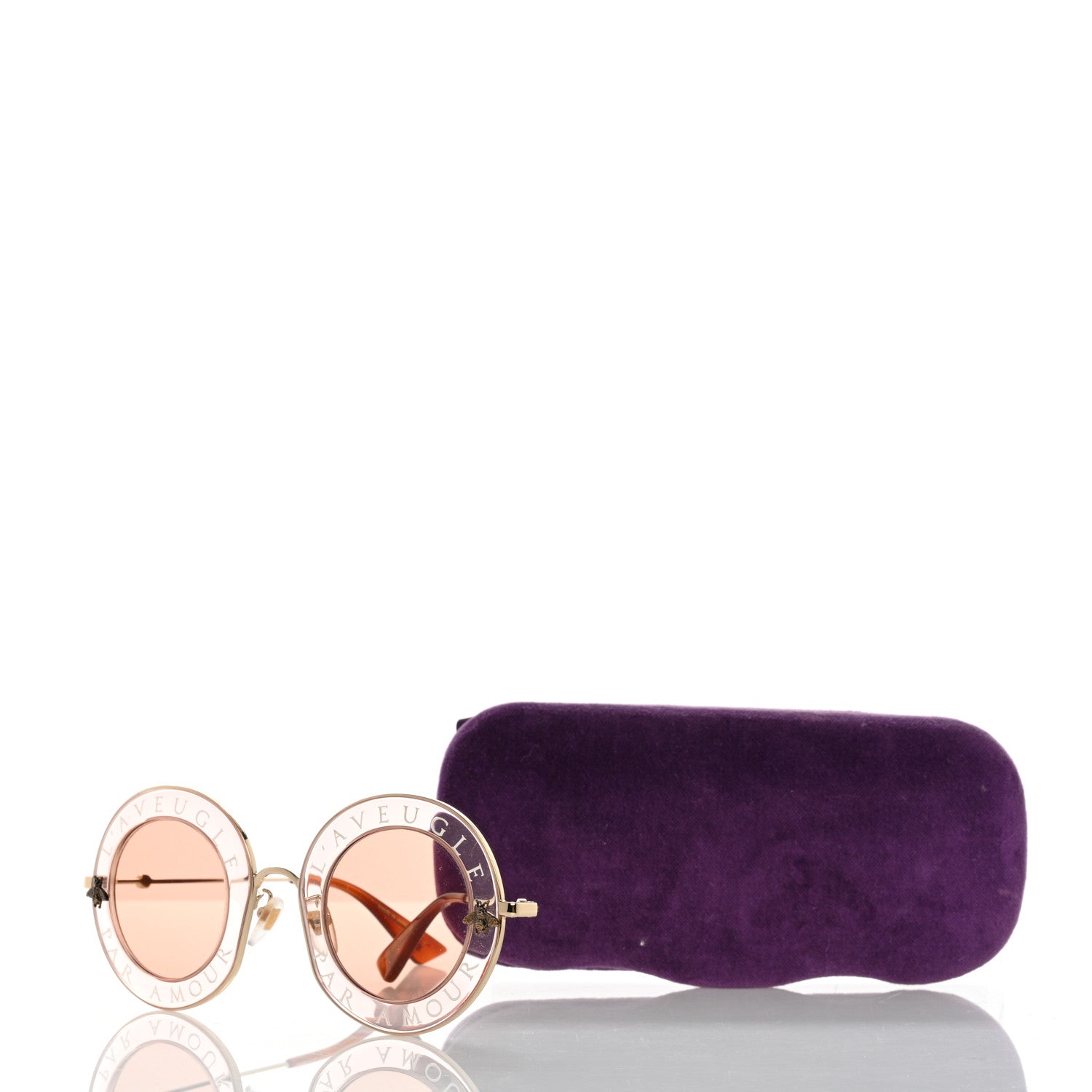 Gucci Metal L'Aveugle Par Amour Round Frame Sunglasses GG0113S Light Pink 8 of 8