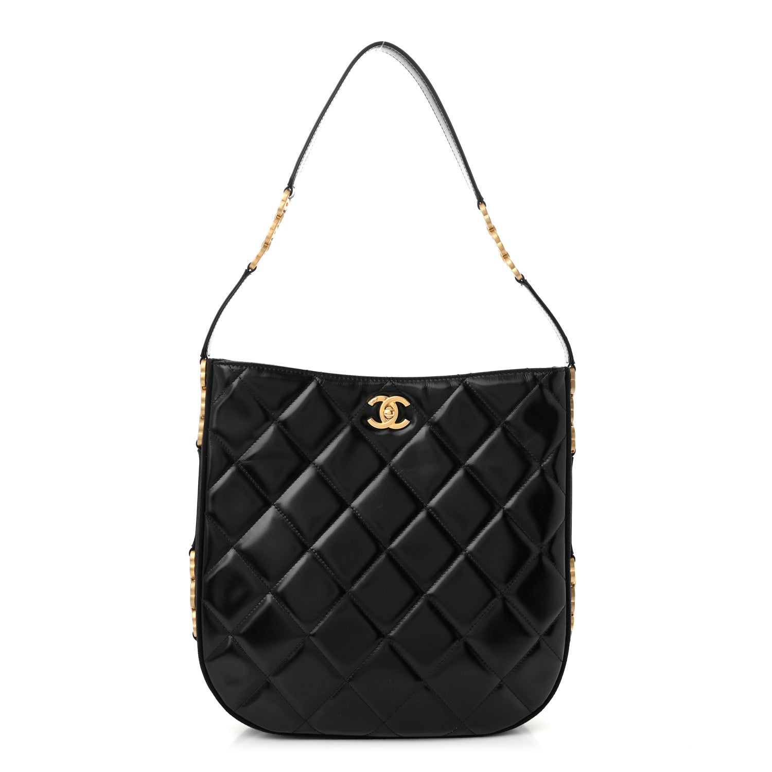Chanel Shiny Calfskin Suede Goatskin Quilted Hobo Black 1 of 10