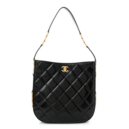 Chanel Shiny Calfskin Suede Goatskin Quilted Hobo Black 1 of 10