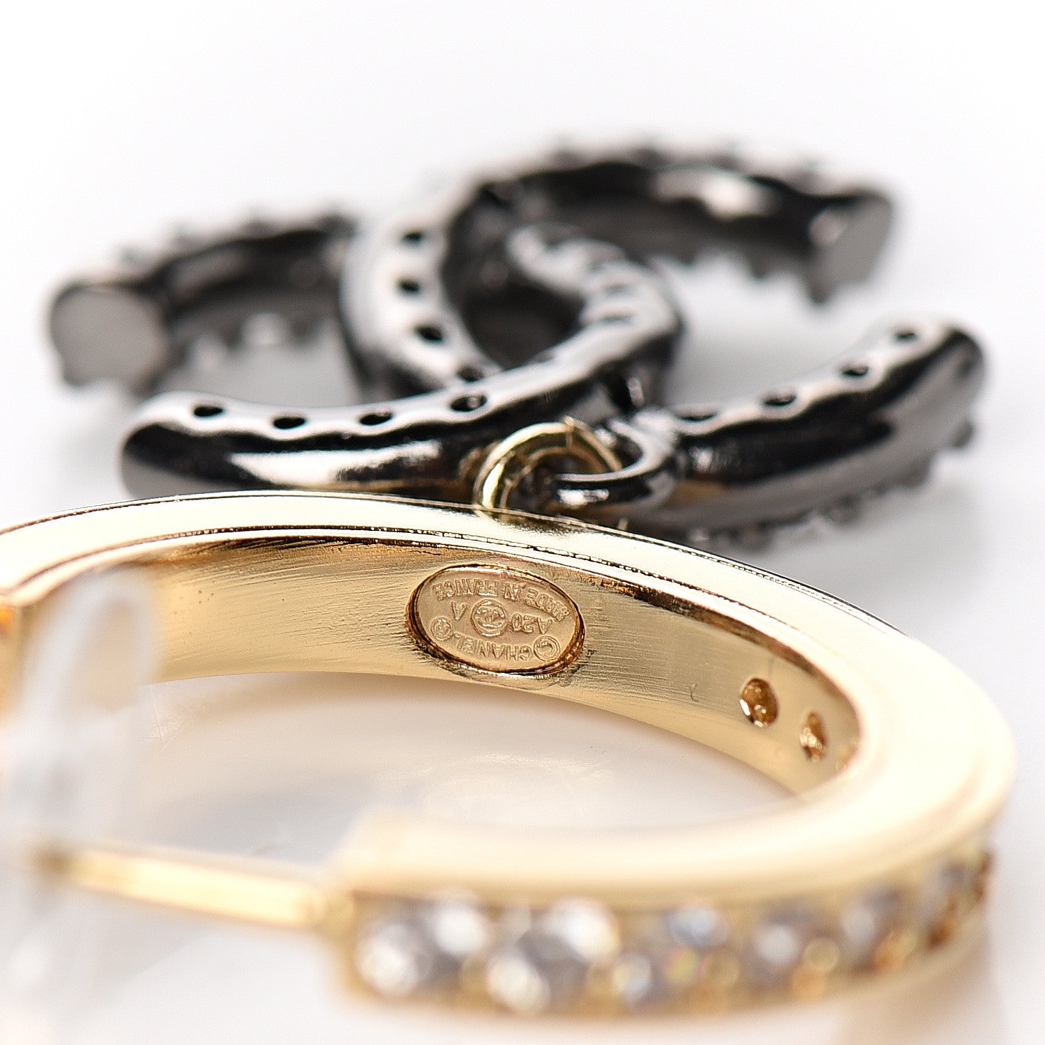 Chanel Crystal Lock Symbols CC Hoop Drop Earrings Gold Ruthenium 4 of 5