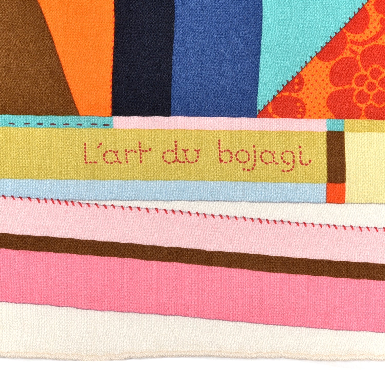 Hermes Cashmere Silk L'Art du Bojagi Shawl 140 Blanc Turquoise Orange 3 of 5