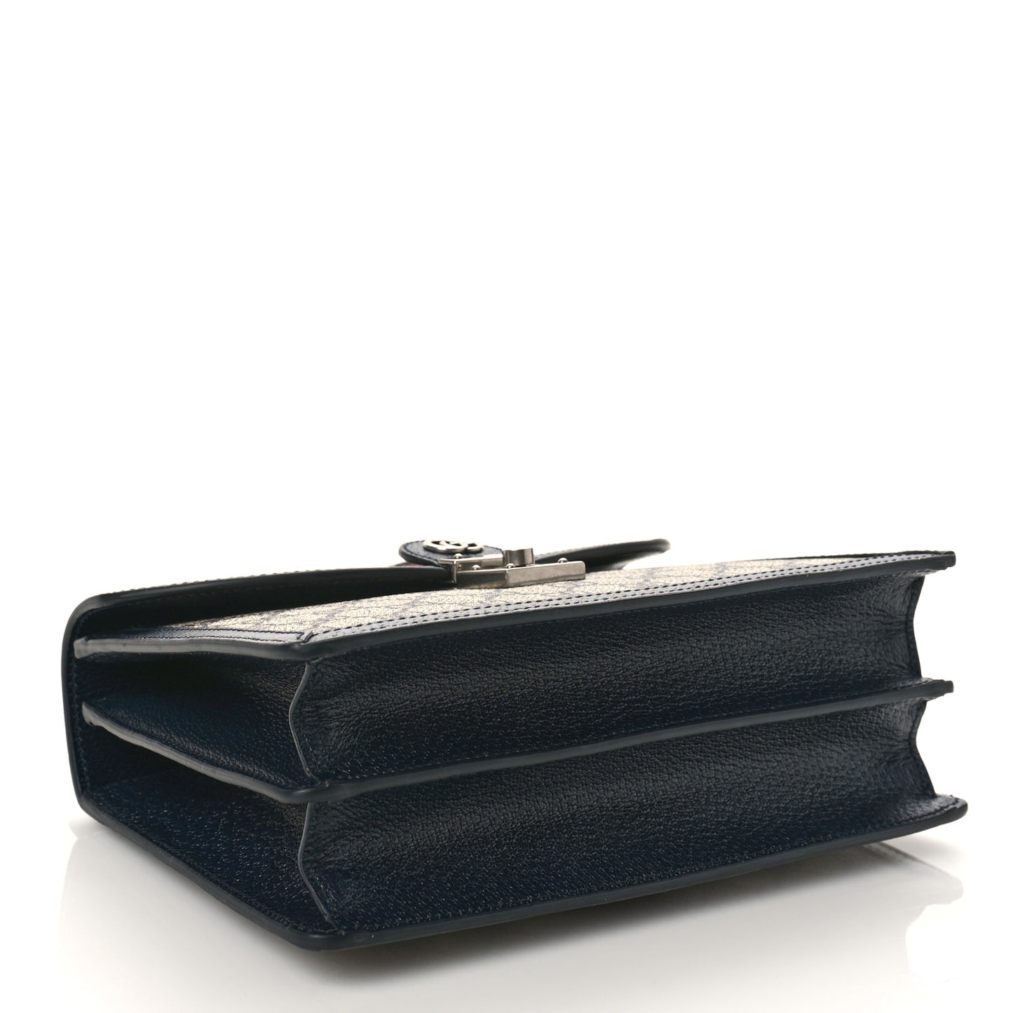 GG Supreme Monogram Textured Dollar Calfskin Web Small Ophidia Padlock Top Handle Bag Beige Blue
