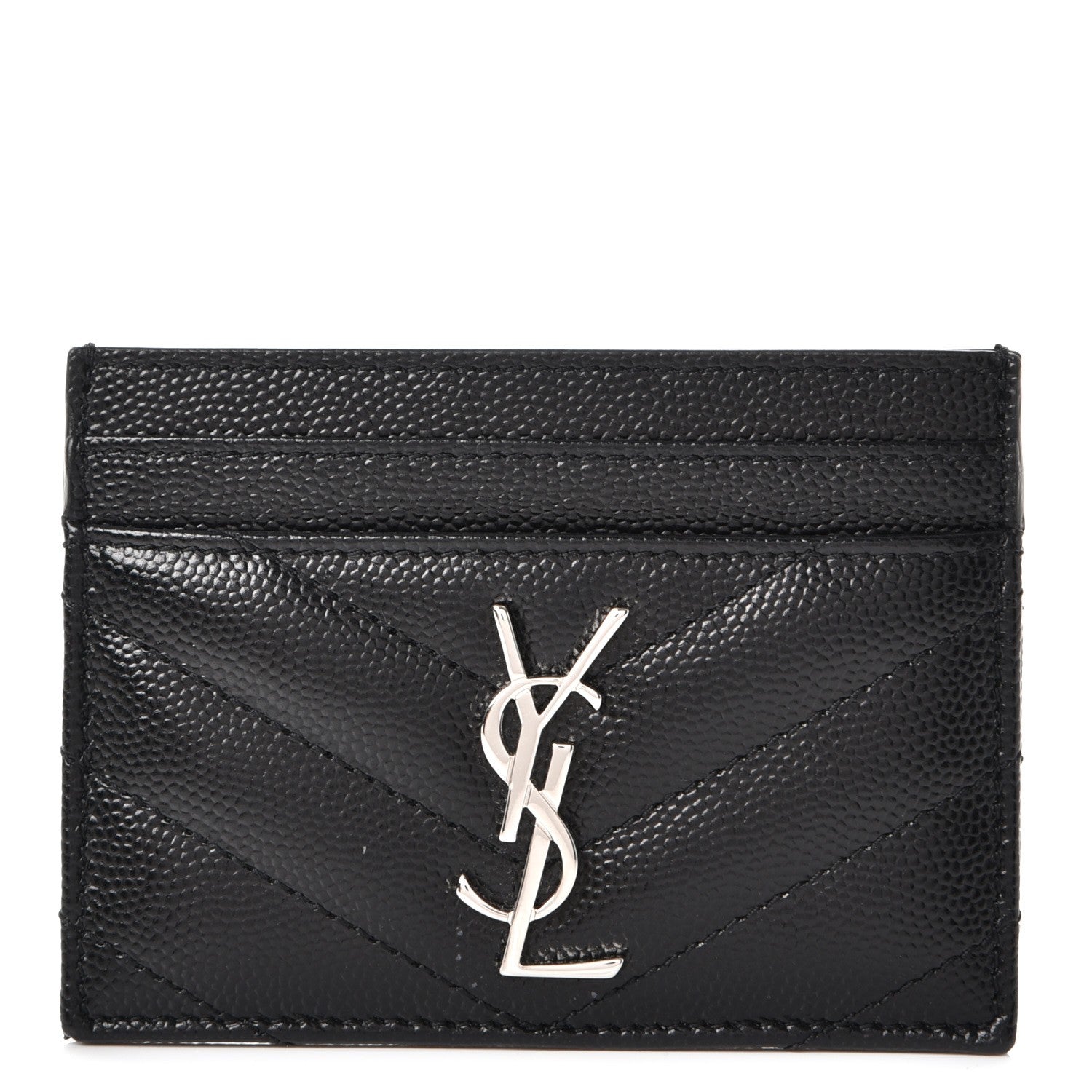 Saint Laurent Grain De Poudre Matelasse Chevron Monogram Credit Card Case Black 1 of 8