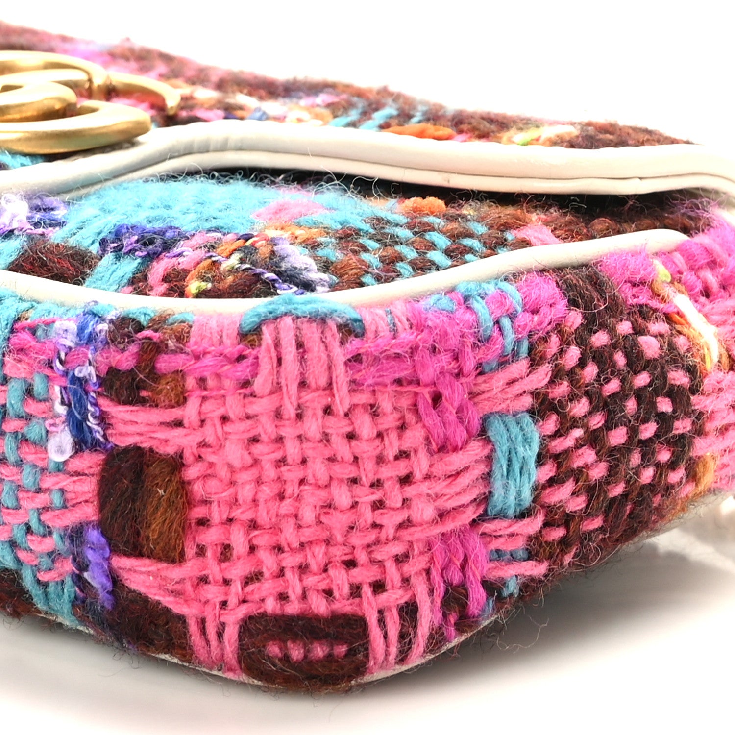 Gucci Tweed Calfskin Spicy Check Super Mini GG Marmont Shoulder Bag Pink Multicolor Mystic White 9 of 9