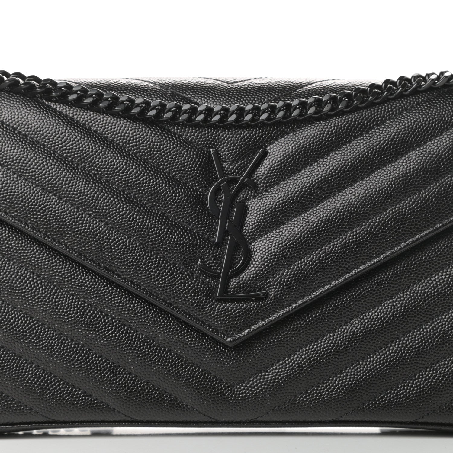 Saint Laurent Grain De Poudre Matelasse Chevron Monogram Chain Wallet Black 8 of 11