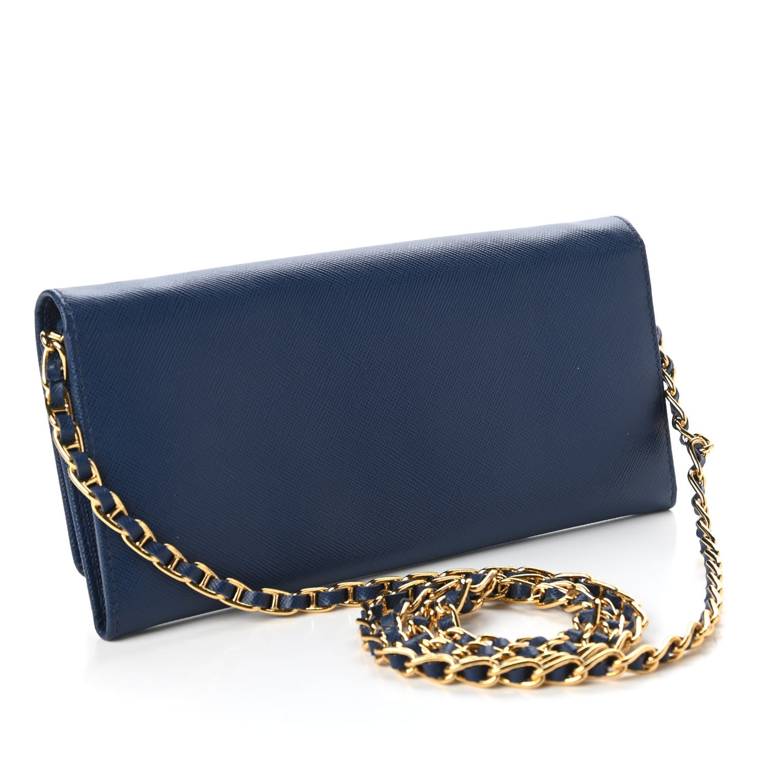 Prada Saffiano Metal Oro Chain Wallet Bleuette 3 of 10