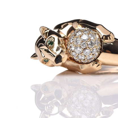 Cartier 18K Yellow Gold Diamond Onyx Emerald Panthère De Ring 53 6.25 10 of 12