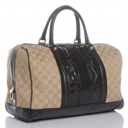 Gucci Monogram Crocodile Web Large Secret Boston Dark Brown 3 of 7