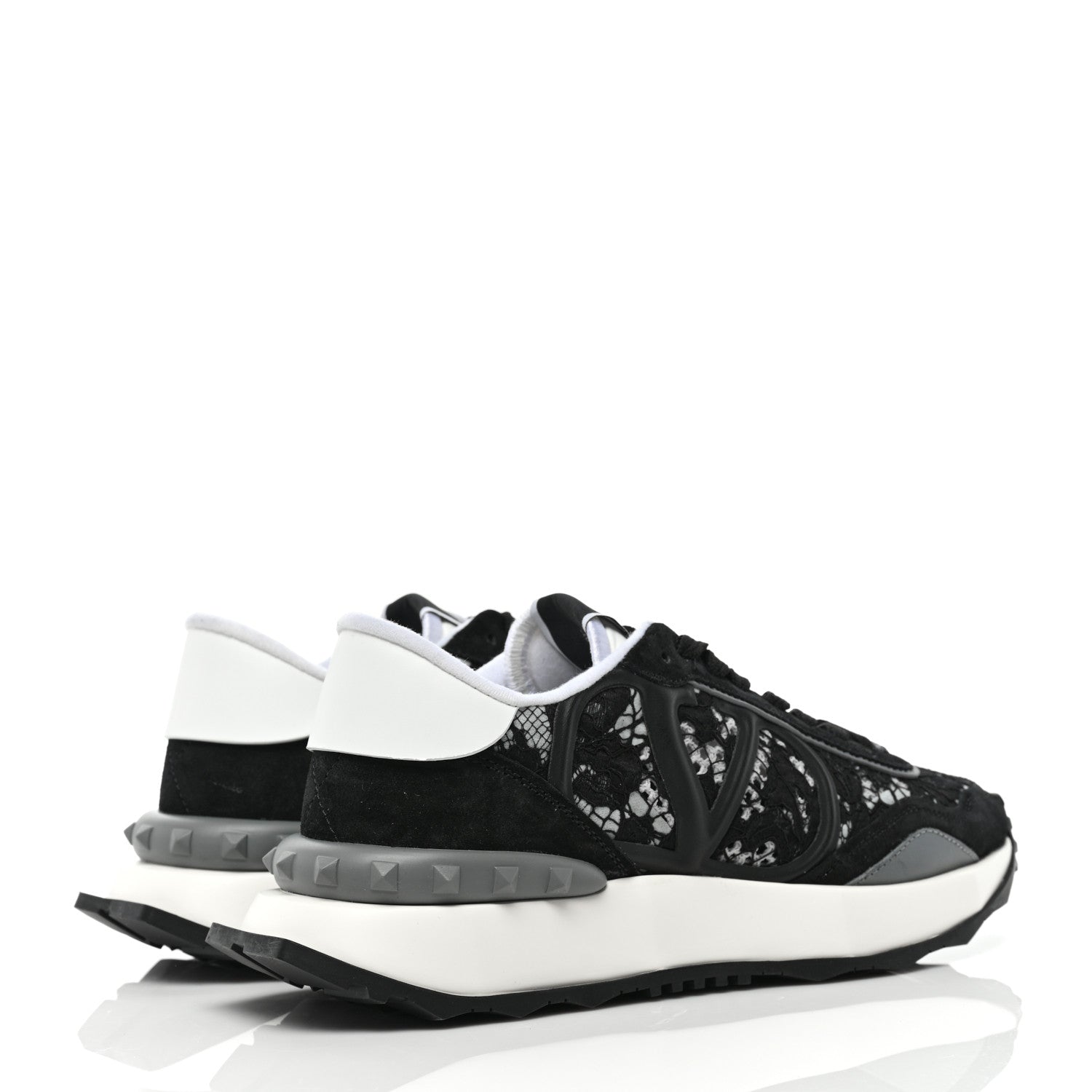 Valentino Garavani Lace Suede Womens Sneakers 39.5 Black White 4 of 8