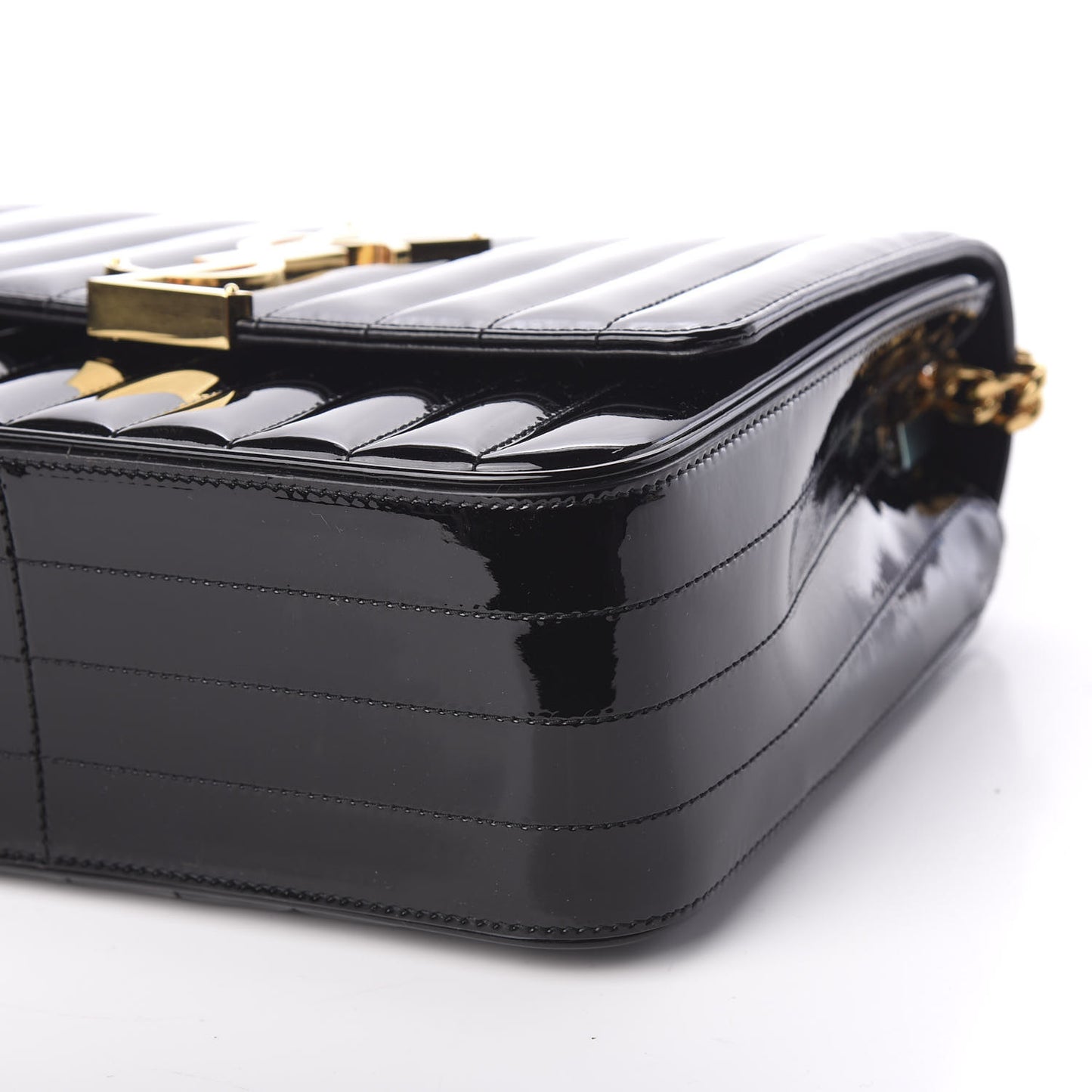 Patent Matelasse Monogram Large Vicky Chain Bag Black