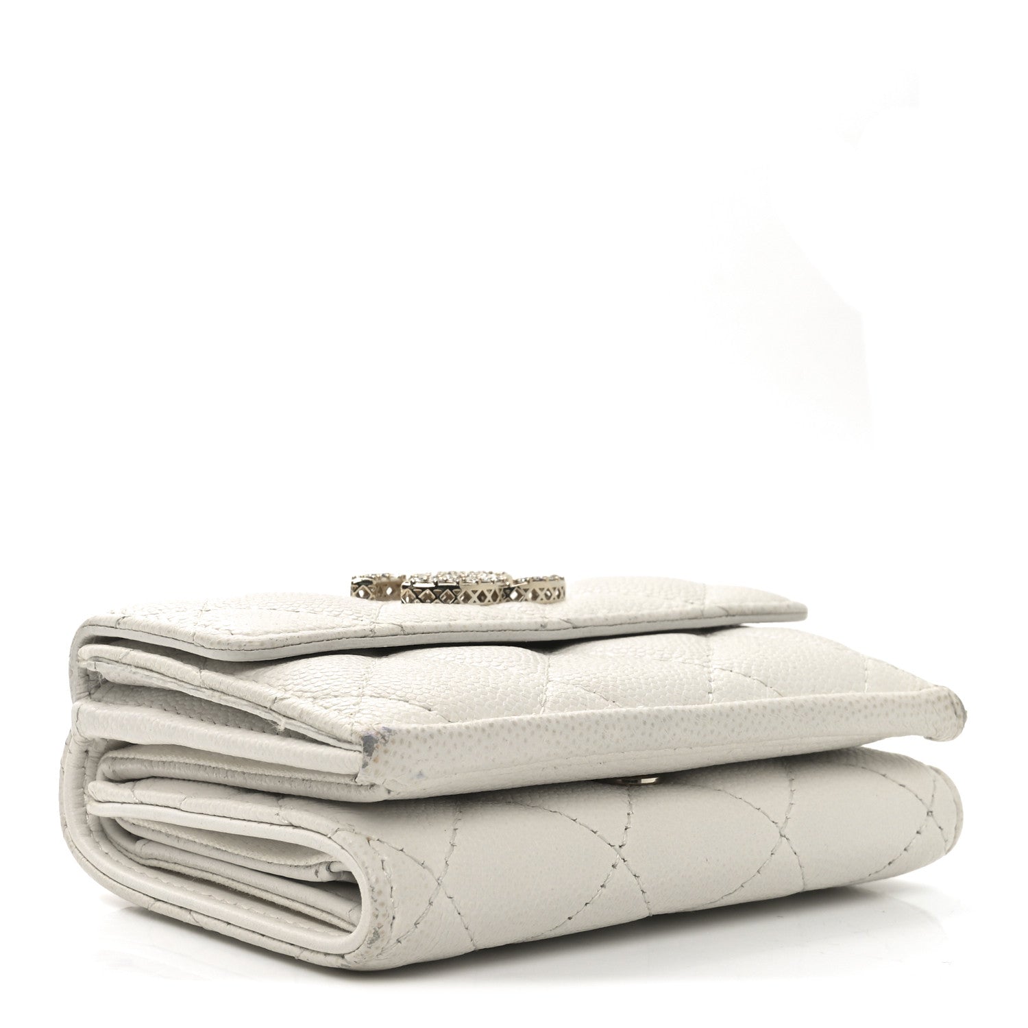 Chanel Caviar Quilted Crystal CC Small Flap Wallet White 4 of 10