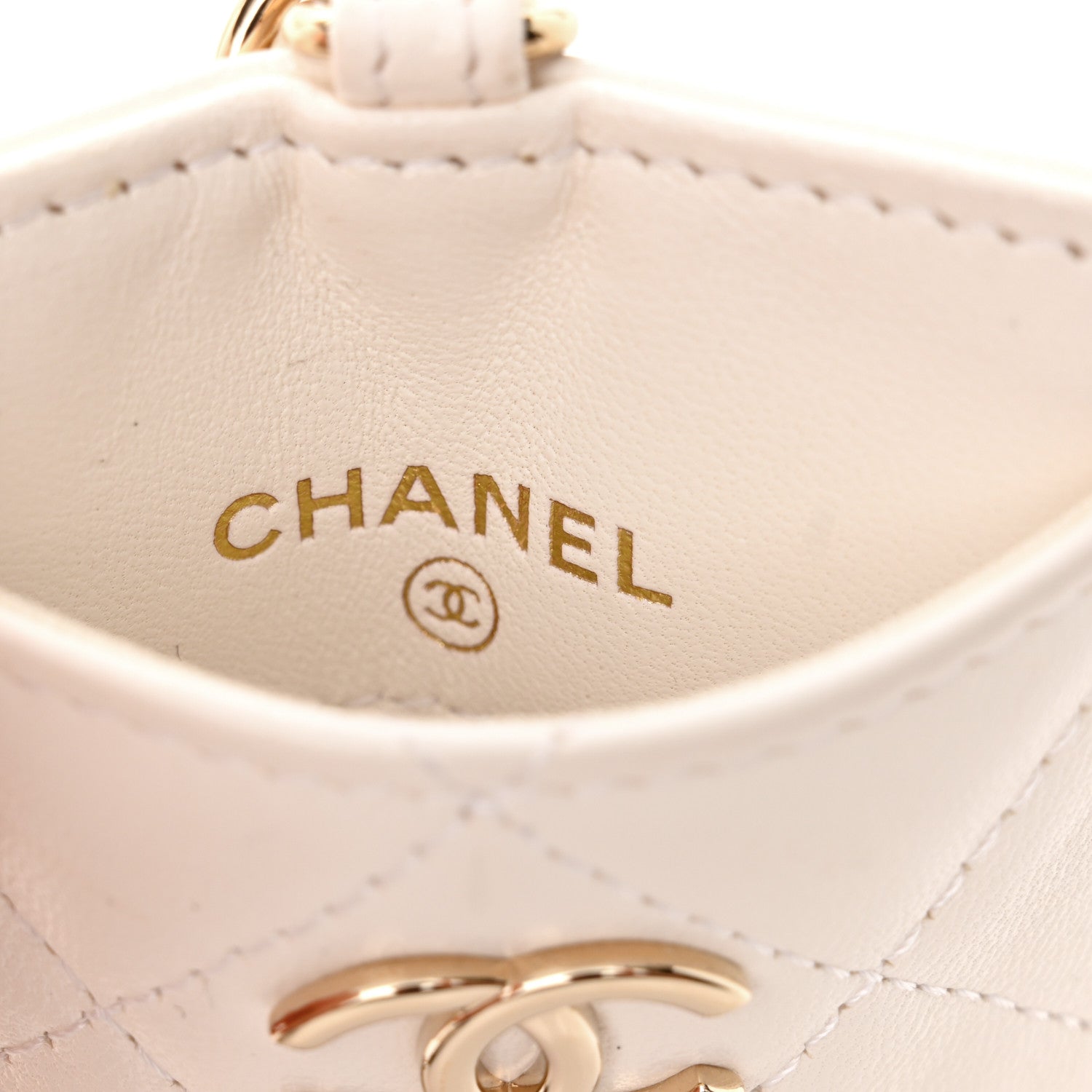 Chanel Lambskin Quilted Camellia Bow Card Holder On Chain White 6 of 11