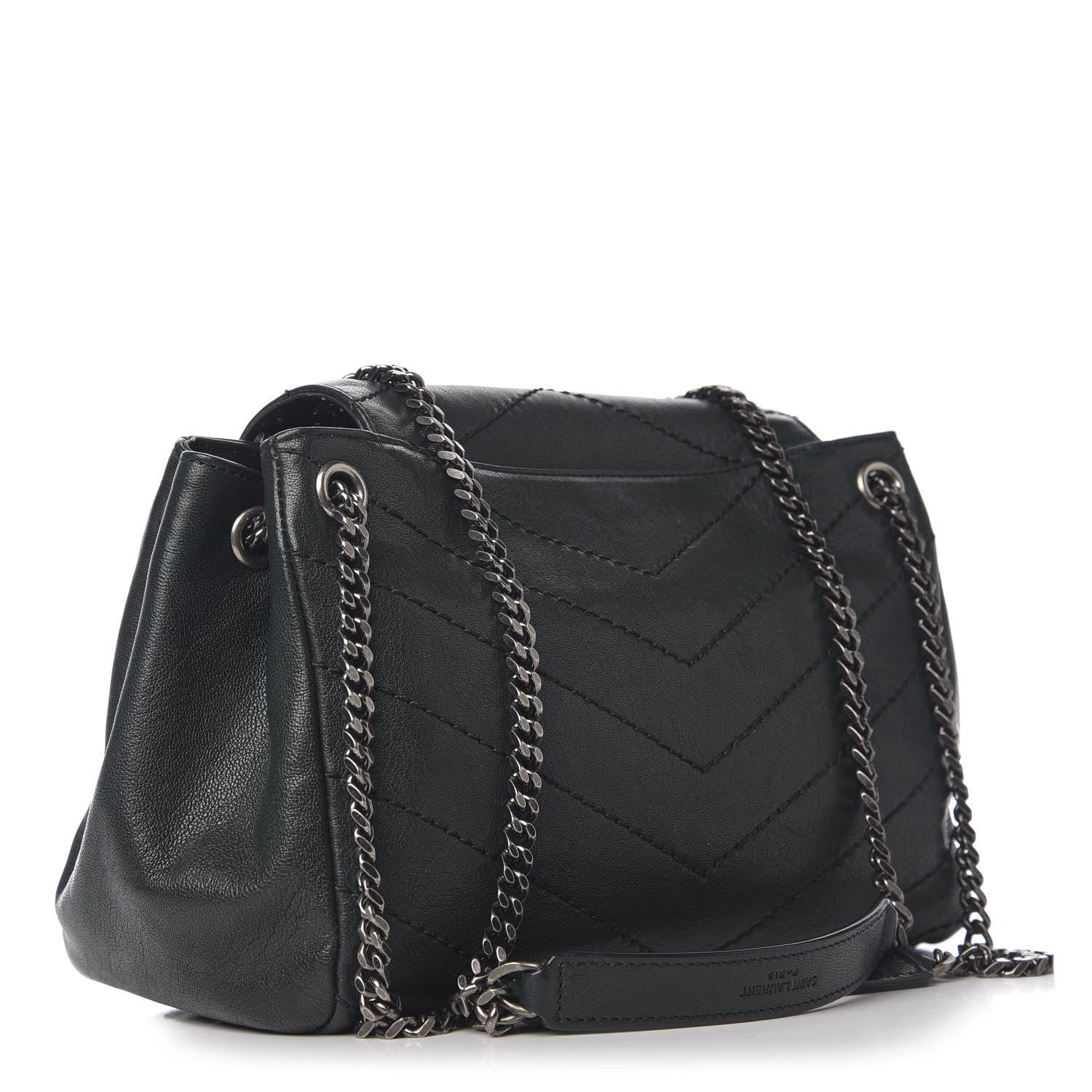 Saint Laurent Vintage Lambskin Chevron Monogram Small Nolita Dark Green 3 of 9