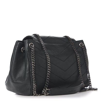 Saint Laurent Vintage Lambskin Chevron Monogram Small Nolita Dark Green 3 of 9
