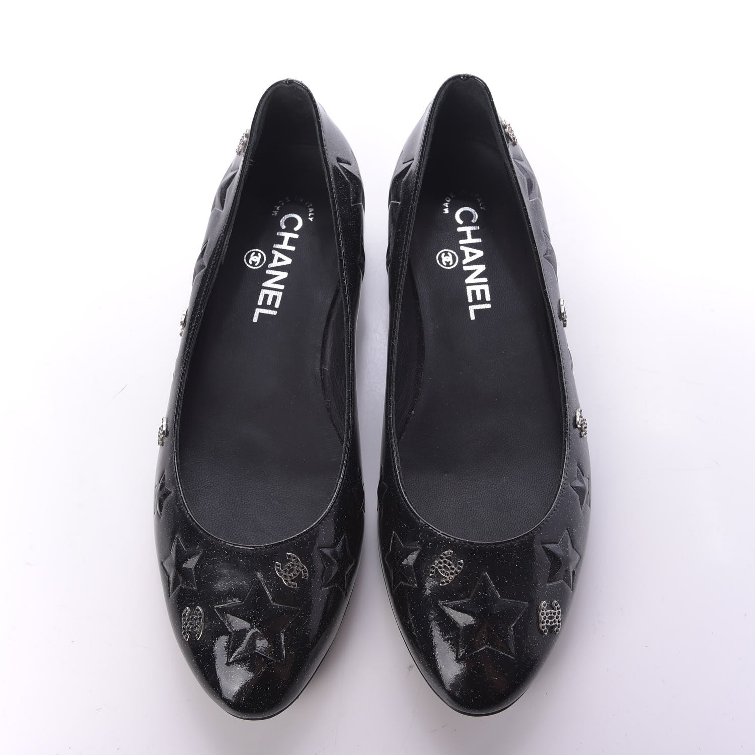 Chanel Patent Glitter Flats 38 Black 6 of 12