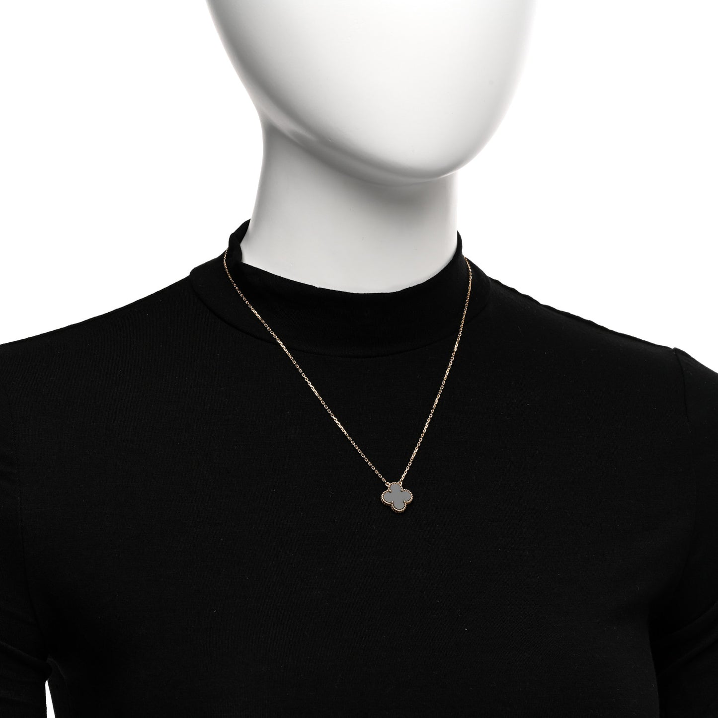 18K Yellow Gold Black Onyx Vintage Alhambra Pendant Necklace