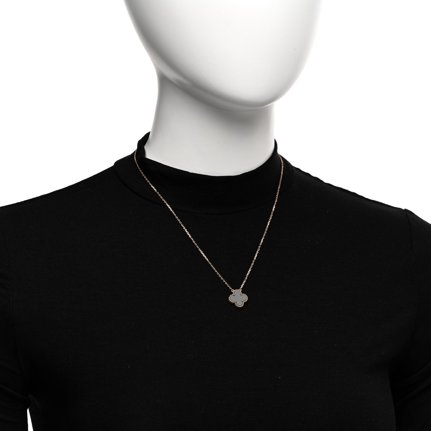 Van Cleef & Arpels 18K Yellow Gold Black Onyx Vintage Alhambra Pendant Necklace 2 of 5