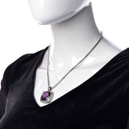 David Yurman Sterling Silver Diamond Amethyst 20mm Albion Pendant Necklace 2 of 6