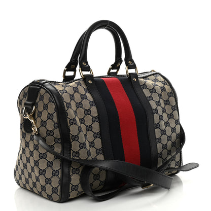 Gucci Monogram Selleria Calfskin Vintage Web Medium Boston Beige Blue 3 of 13