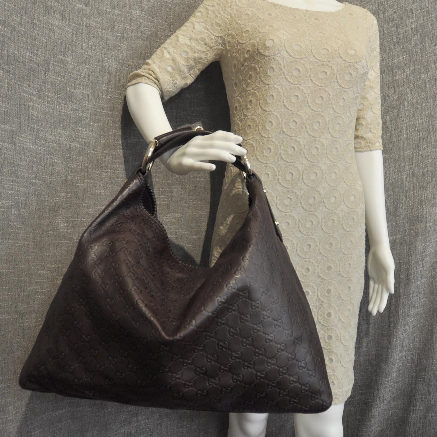 Guccissima Large Horsebit Chain Hobo Brown