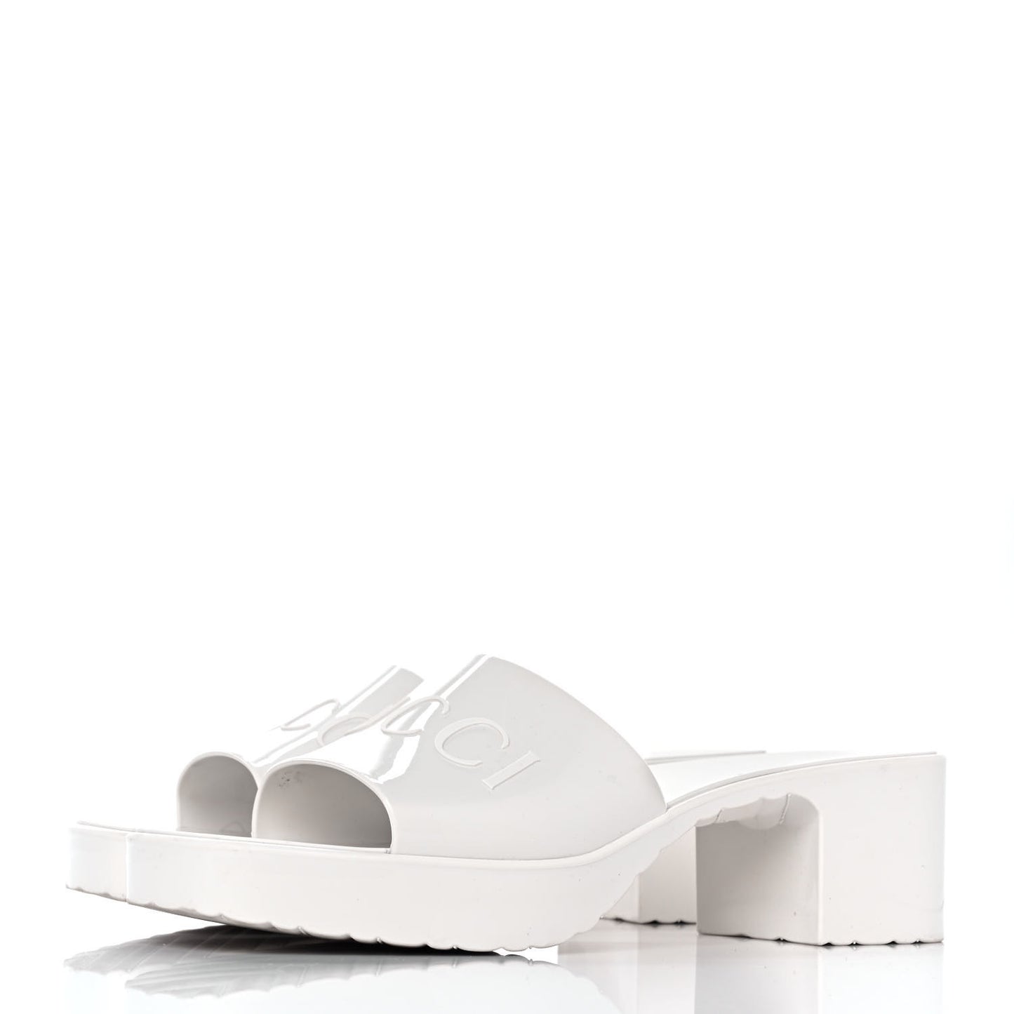 Rubber Gucci Logo Womens Platform 20/60mm Slide Sandals 40 Mystic White