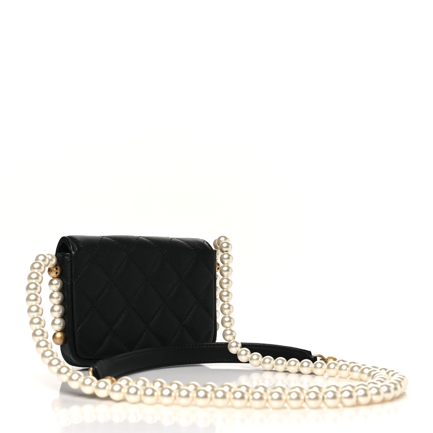 Chanel Calfskin Quilted About Pearls Card Holder Flap With Chain Black 3 of 12