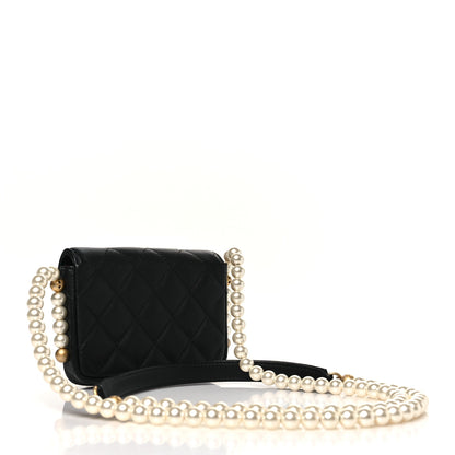 Chanel Calfskin Quilted About Pearls Card Holder Flap With Chain Black 3 of 12