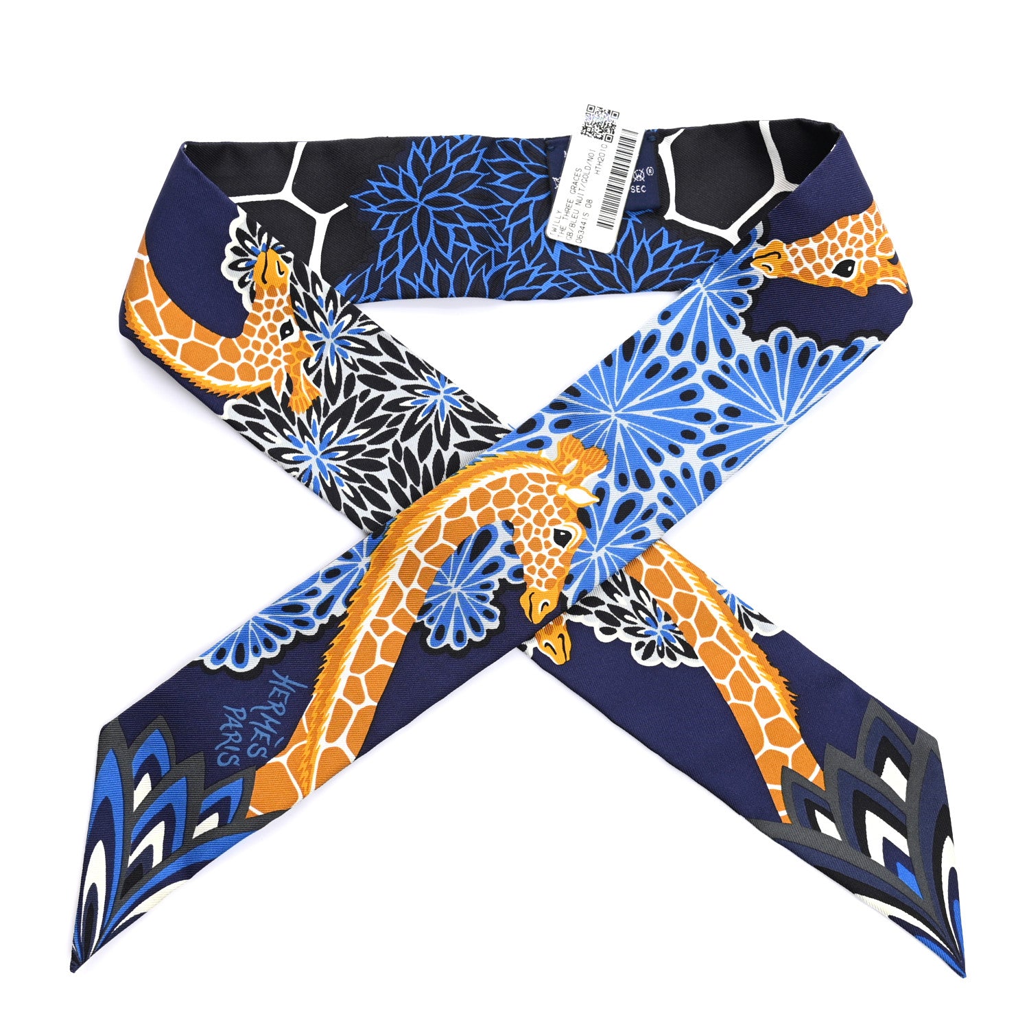 Hermes Silk The Three Graces Twilly Bleu Nuit Gold Black 1 of 4