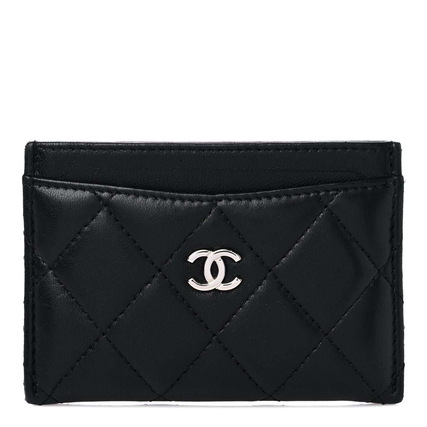 Lambskin Quilted Card Holder Black