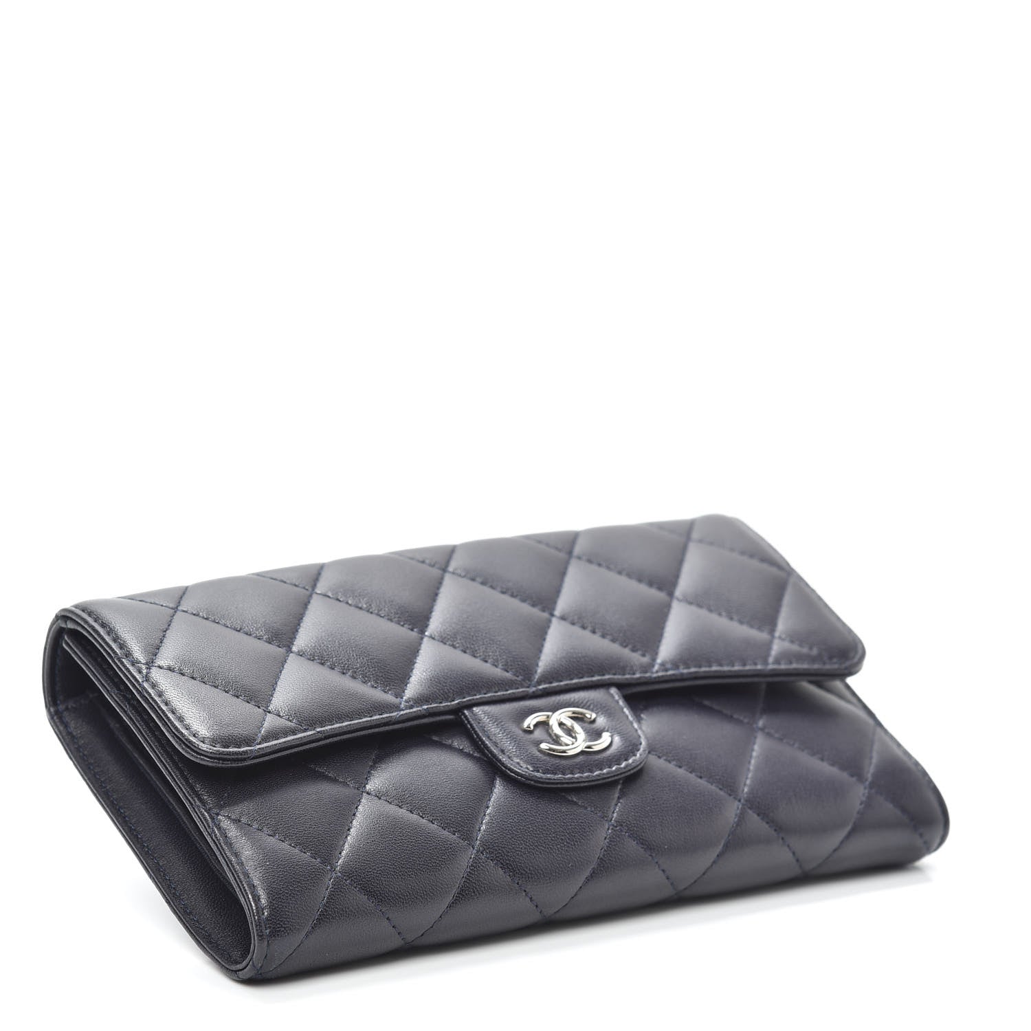 Chanel Lambskin Quilted Large Flap Wallet Navy 4 of 8