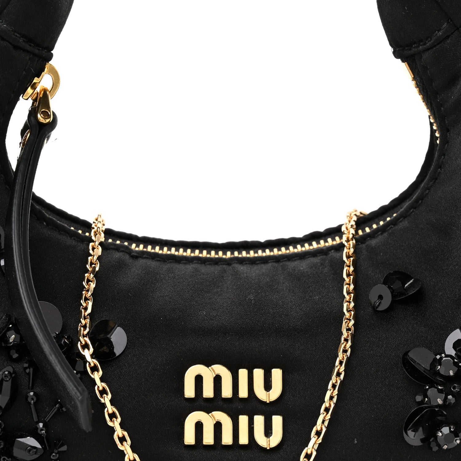 Miu Miu Silk Duchesse Embroidered Mini Wander Hobo Black 7 of 9