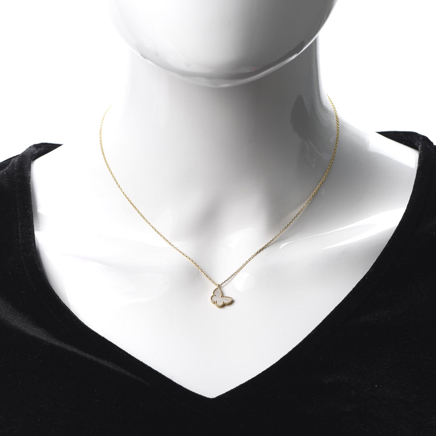 18K Yellow Gold Mother of Pearl Sweet Alhambra Butterfly Pendant Necklace