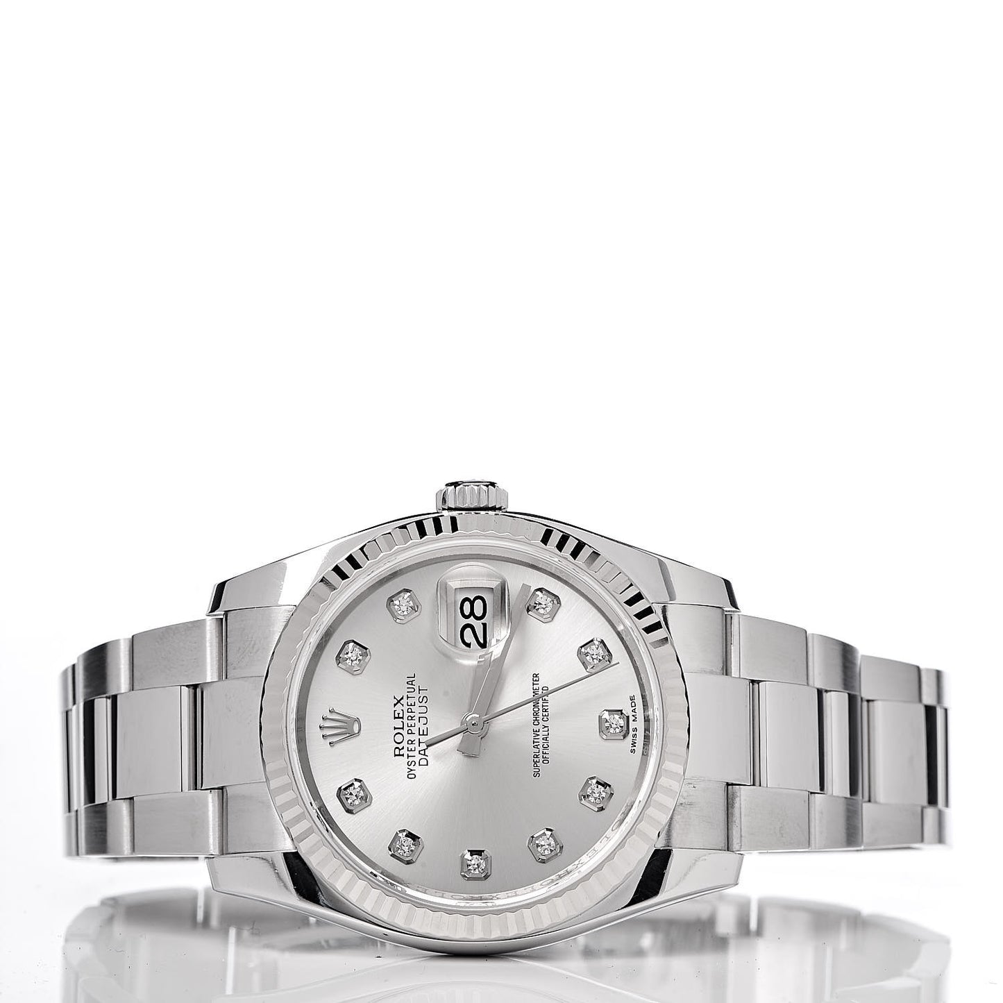 Stainless Steel 18K White Gold Diamond 36mm Oyster Perpetual Datejust Watch Silver 116234