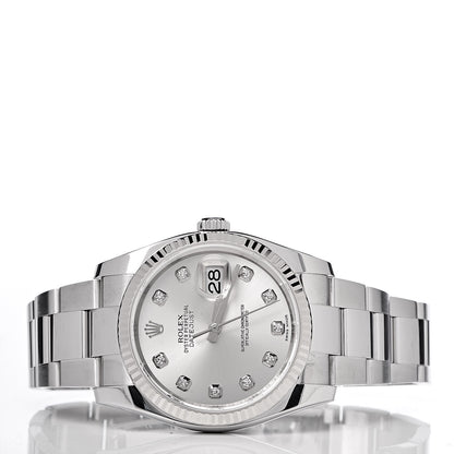Rolex Stainless Steel 18K White Gold Diamond 36mm Oyster Perpetual Datejust Watch Silver 116234 3 of 8