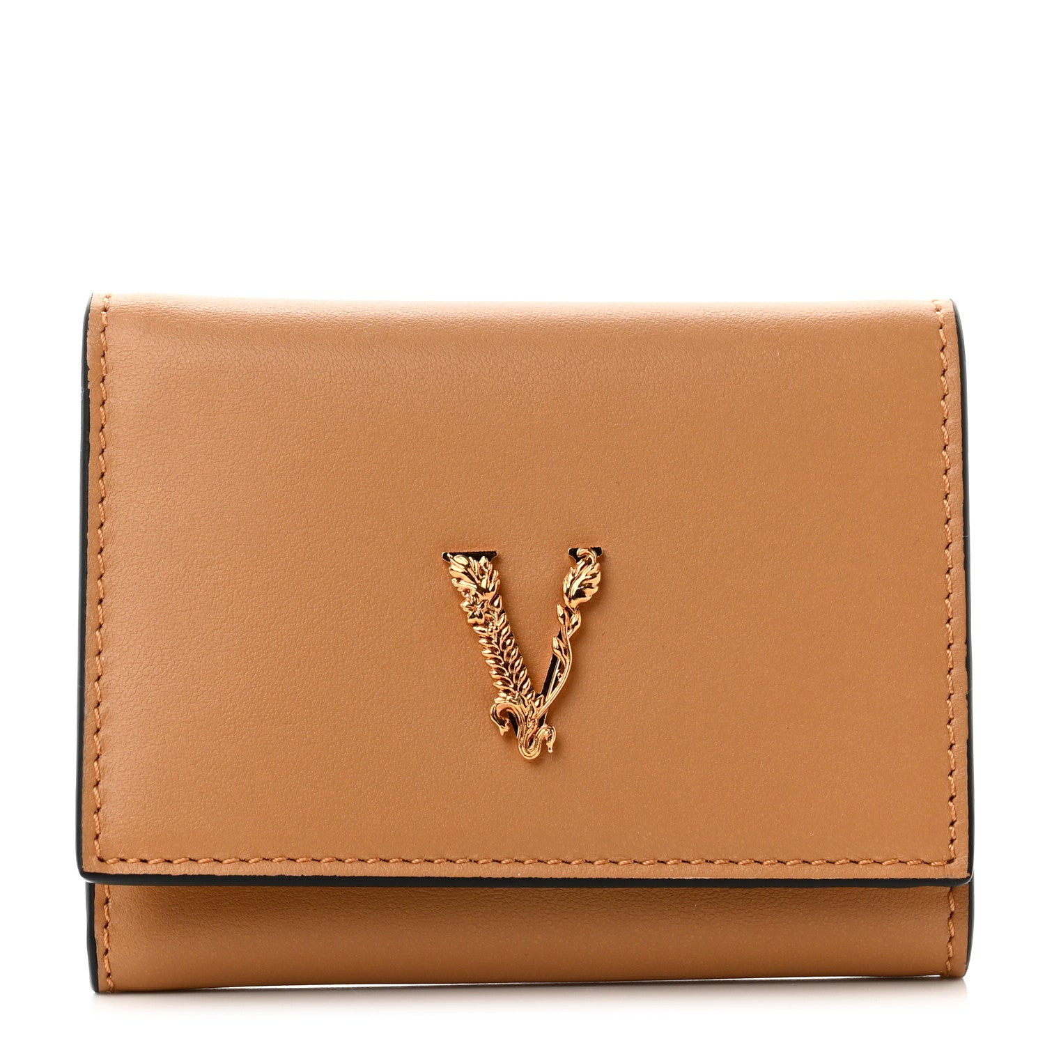 Versace Vitello Virtus Tri-Fold Wallet Caramel 1 of 8