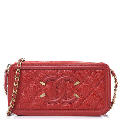 Chanel Caviar Quilted CC Filigree Clutch With Chain Red 1 of 12