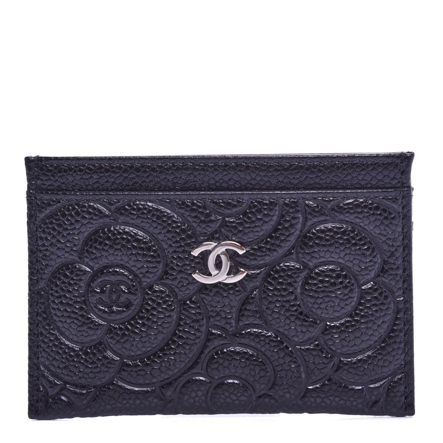 Caviar Camellia Embossed Card Holder Black