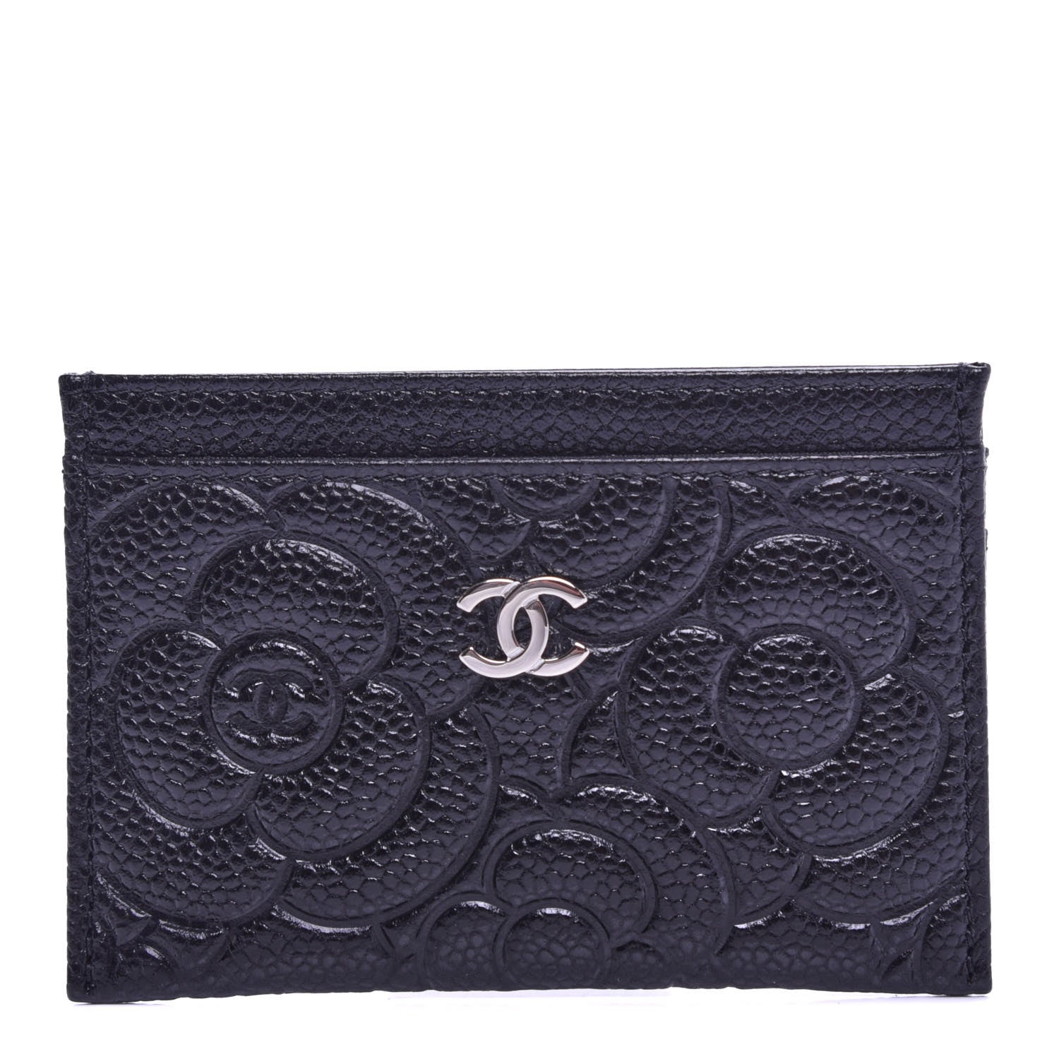 Chanel Caviar Camellia Embossed Card Holder Black 1 of 8
