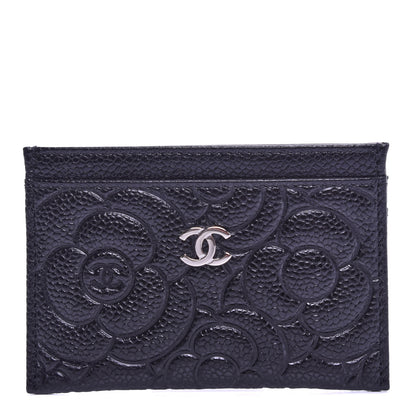 Chanel Caviar Camellia Embossed Card Holder Black 1 of 8