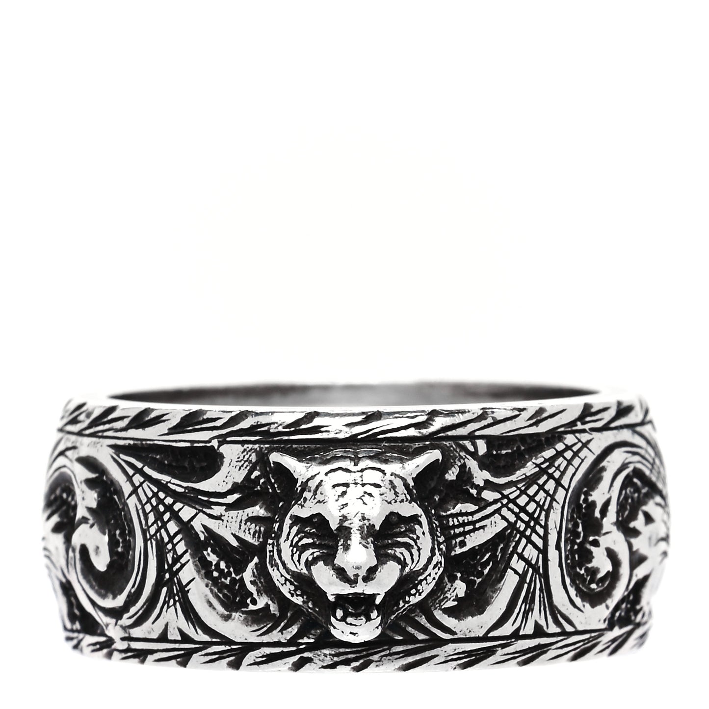 Sterling Silver Thin Feline Band Ring 57 8