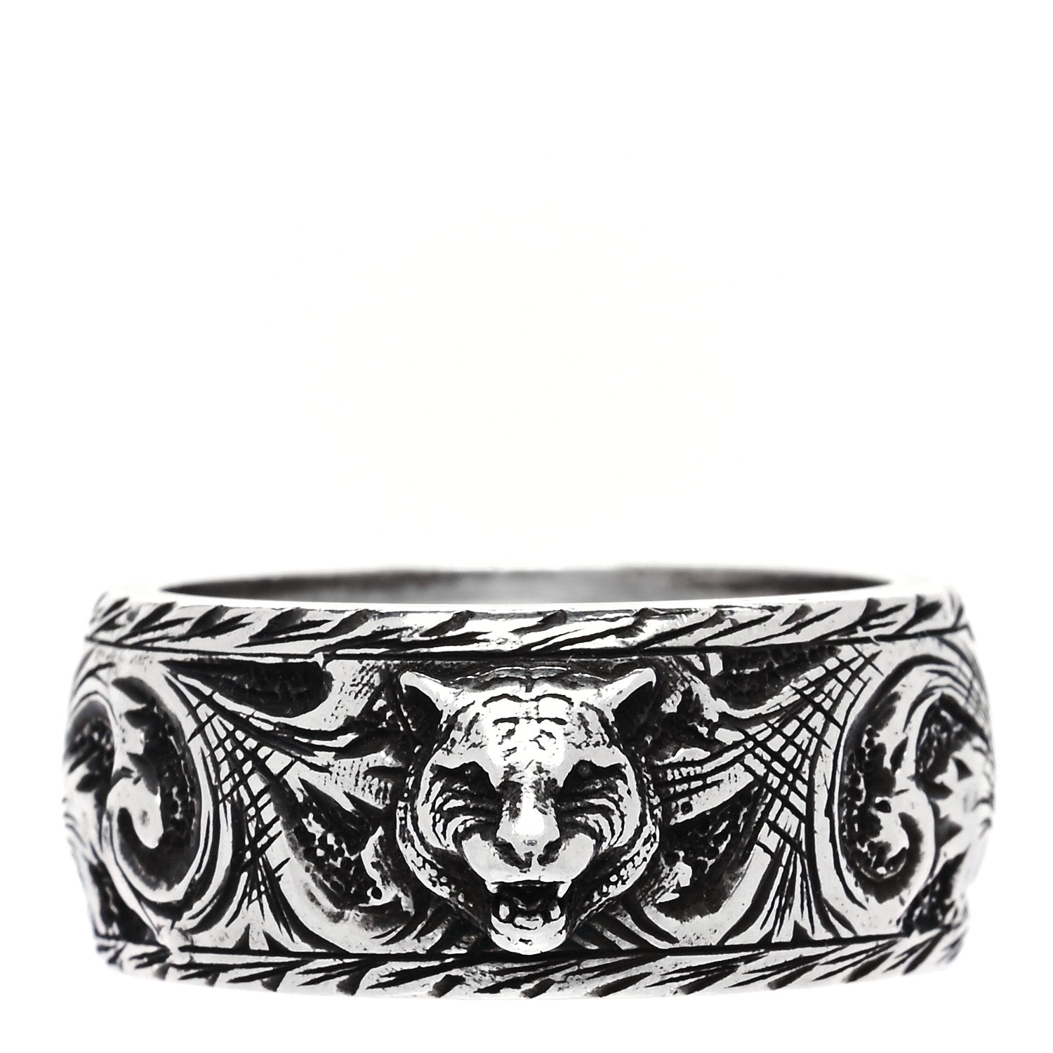 Gucci Sterling Silver Thin Feline Band Ring 57 8 1 of 6