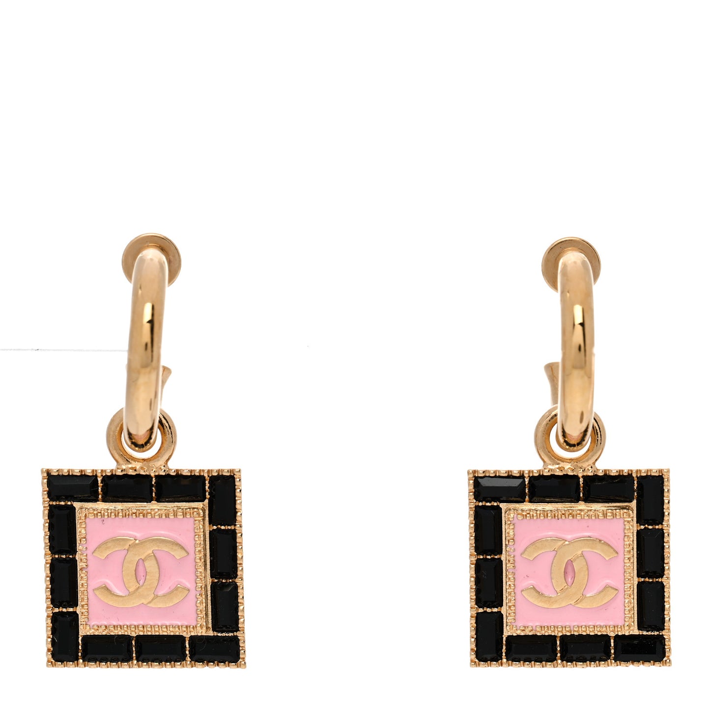 Metal Resin CC Square Drop Earrings Gold Transparent
