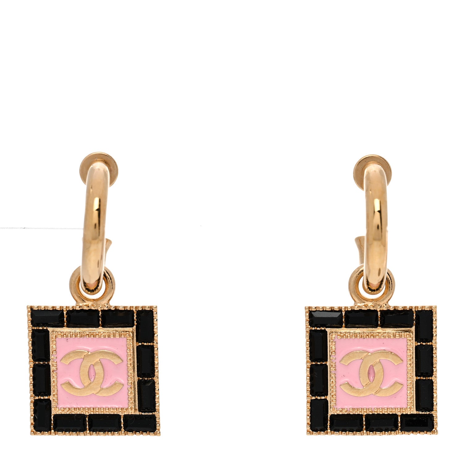 Chanel Metal Resin CC Square Drop Earrings Gold Transparent 1 of 11