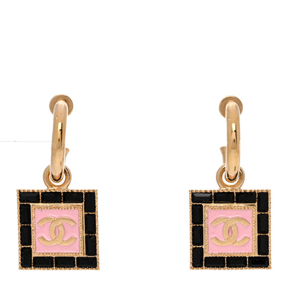 Chanel Metal Resin CC Square Drop Earrings Gold Transparent 1 of 11