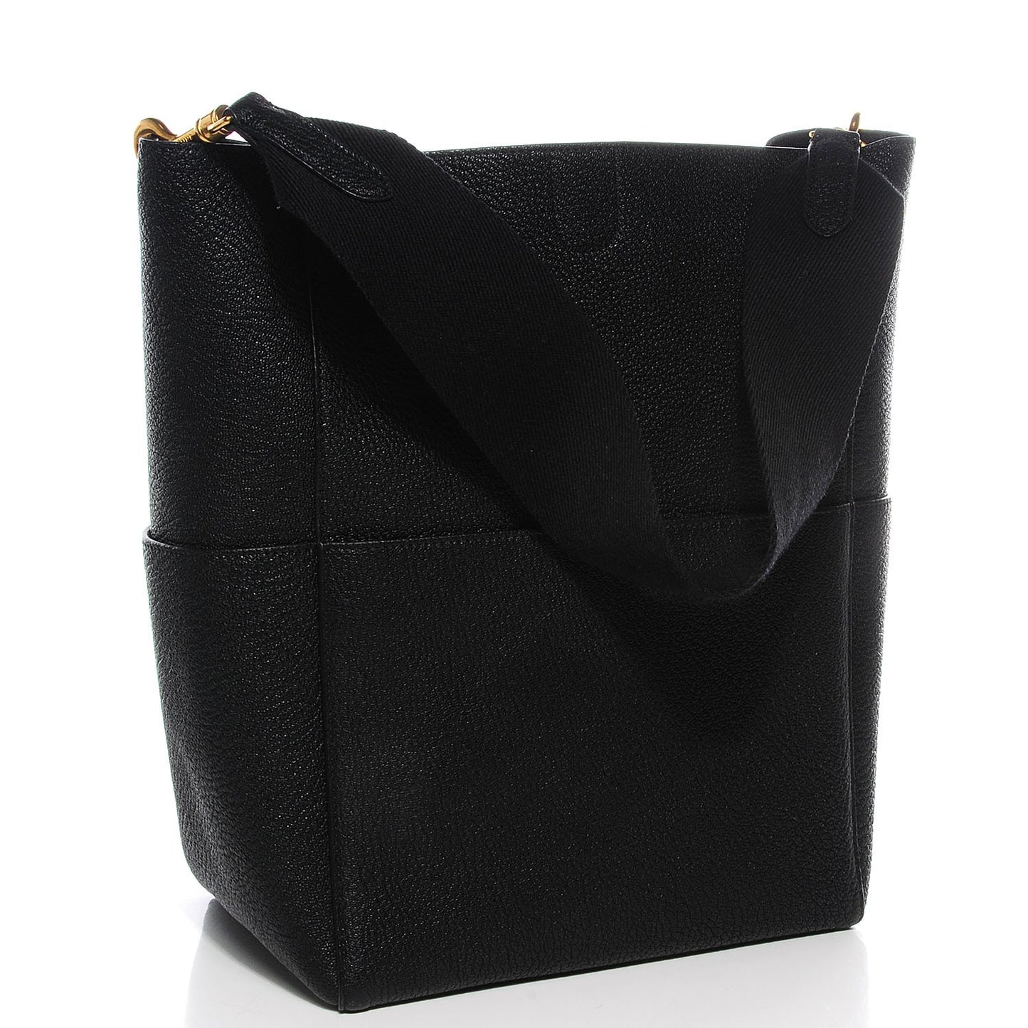 Goatskin Sangle Bucket Bag Black