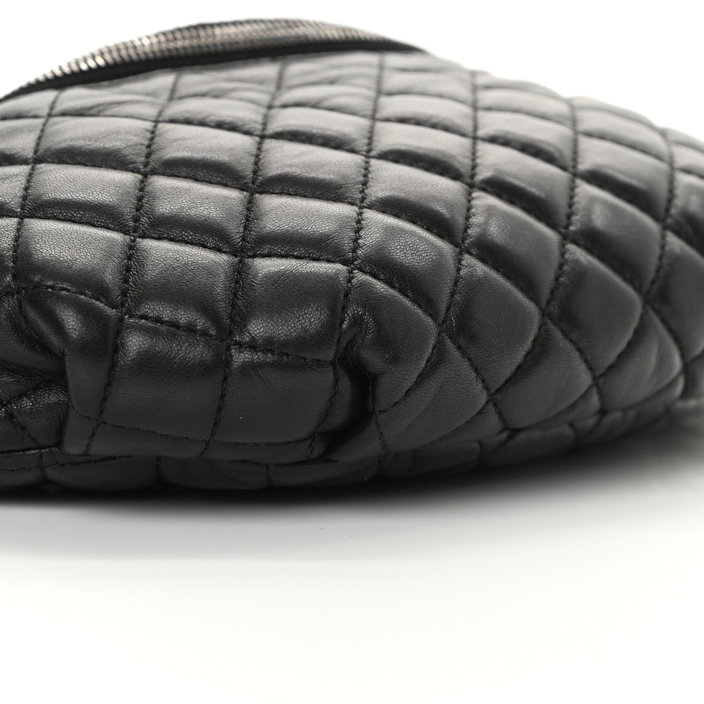 Lambskin Quilted Banane Waist Bag Fanny Pack Black